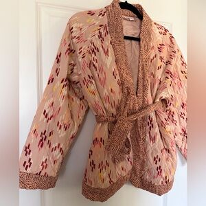 Knox Rose Pink Quilted Kimono Jacket with Maroon & Yellow Accents